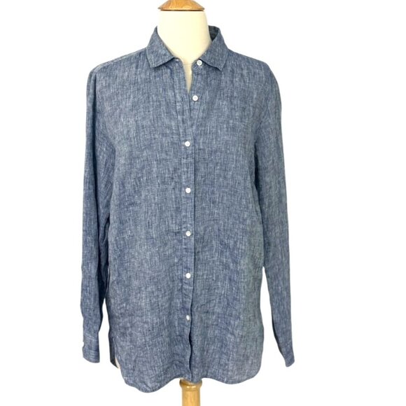 J. McLaughlin 100% Linen Button Down Shirt Denim Blue Long Sleeve Classic Size M - Picture 10 of 10